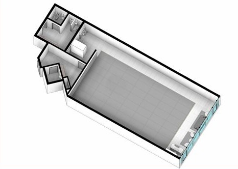 3D floor plan of the new academy showing the mat area, changing rooms and showers